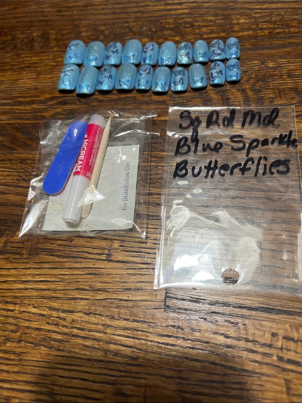 Blue Sparkle Butterfly Press-On Nails - Women Makeup Press-On Nails